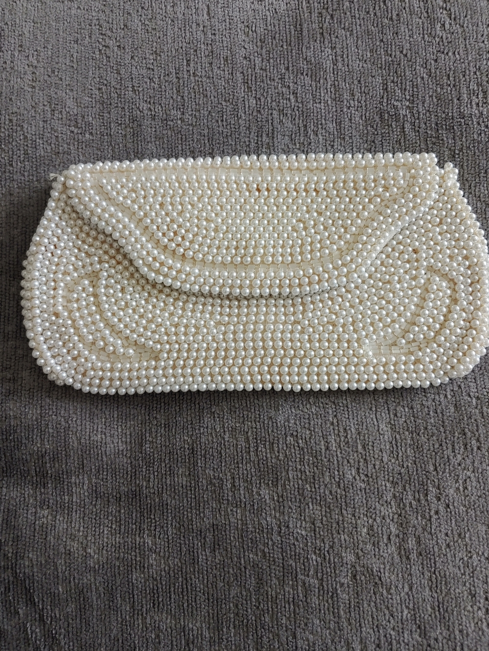 Vintage Pearl-Embellished Cream Evening Clutch